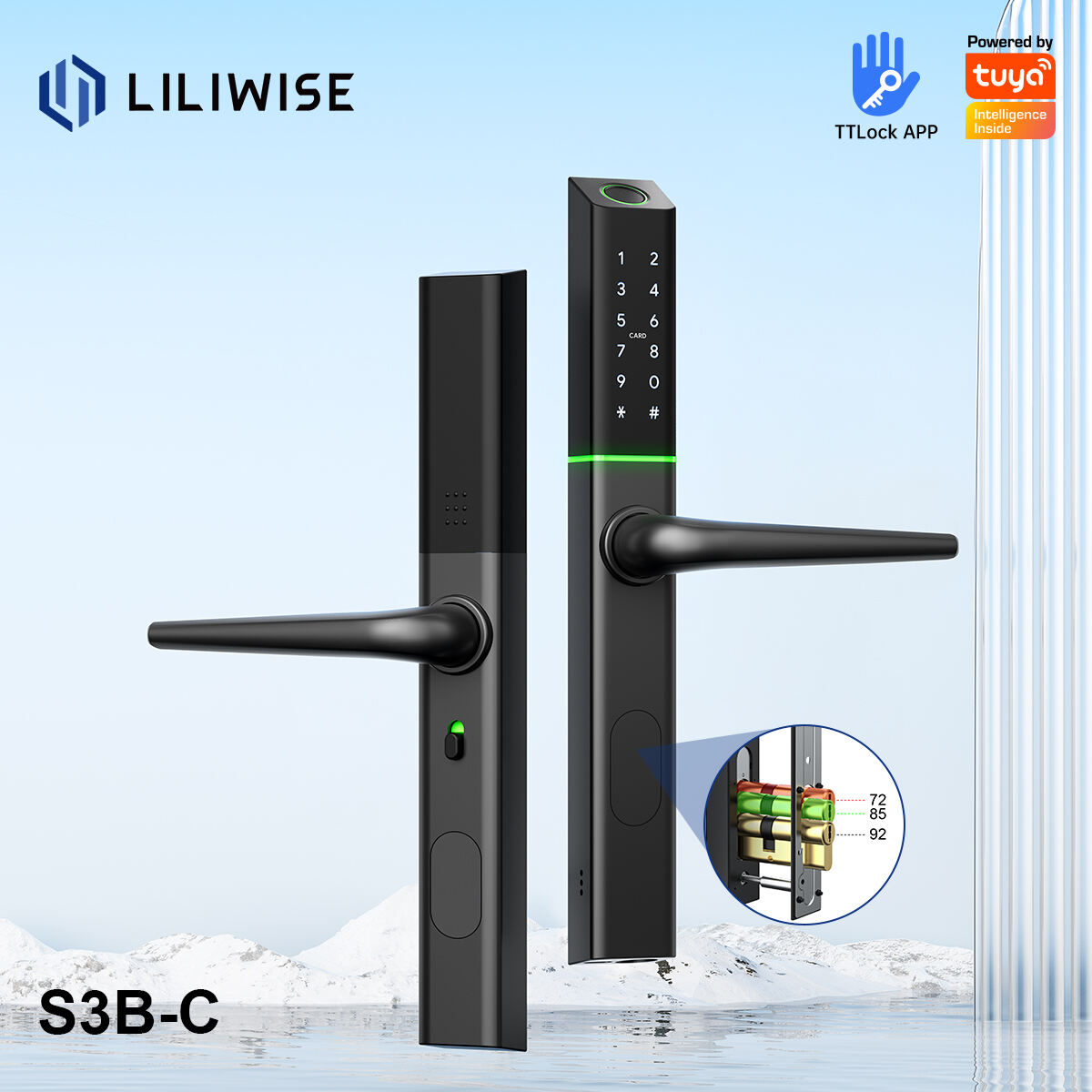 Slim Electronic Smart Door Lock with Adjustable Cylinder Position Fitable for 72mm 85mm 90mm 92mm_S3
