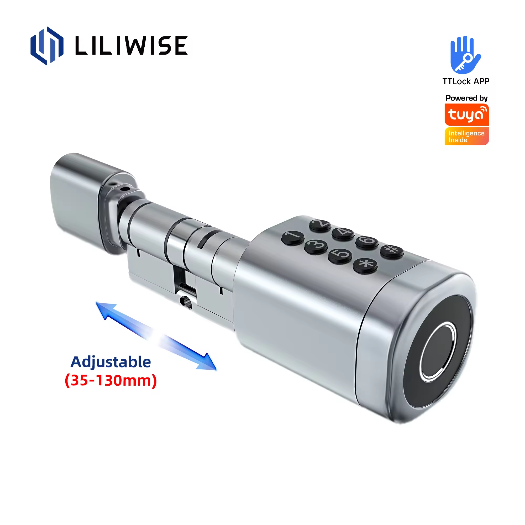 Fechadura de cilindro inteligente ajustável, chave de aplicativo, cartão IC, impressão digital, fechadura de porta de encaixe europeu