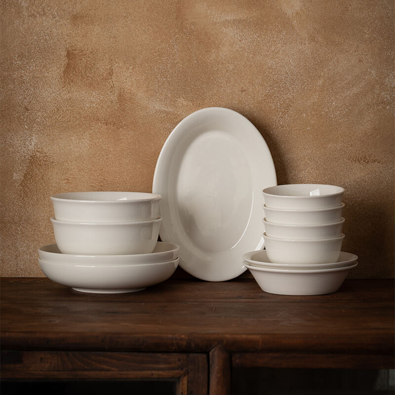 Set di Posate in Porcellana Dehua, Set domestico Ceramico per Piatti da Cena, Ciotole Piccole, Piatto per Pesci, Ciotola per Zuppa e Noodles