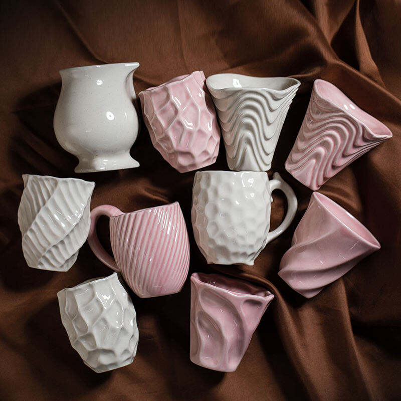 Wholesale Handmade Macaron Colored Porcelain Breakfast Milk Water Tea Mug Irregular Custom Modern Ceramic Espresso Coffee Cups