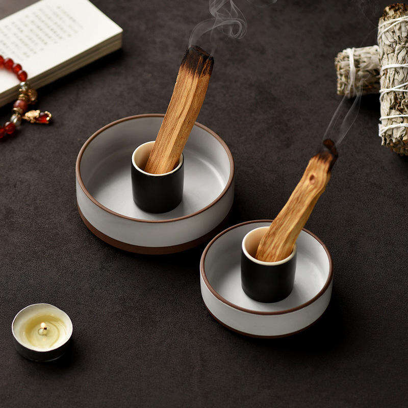 Ceramic Circle Palo Santo,moxa Sticks Burner,Chimney Incense Burner, Ceramic Palo Santo Holder Meditation Gift for Sage