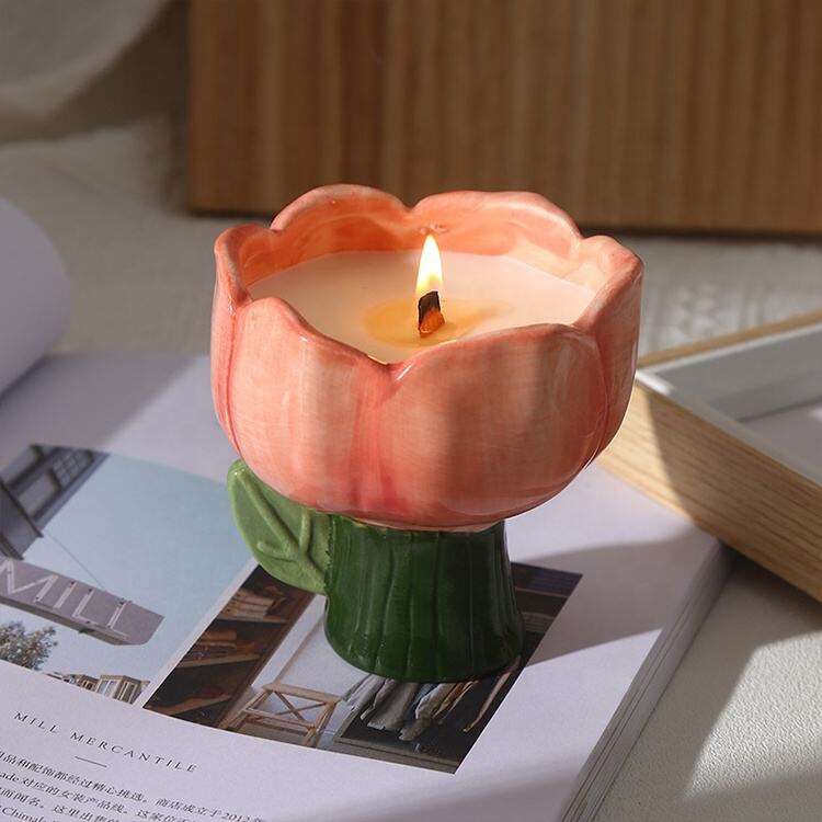Aangepast ontwerp 6oz handgemaakt geglaceerde noordse tulpenvormige kaarsvaatjes luxe keramieke kaarsenpotten voor huisdecoratie