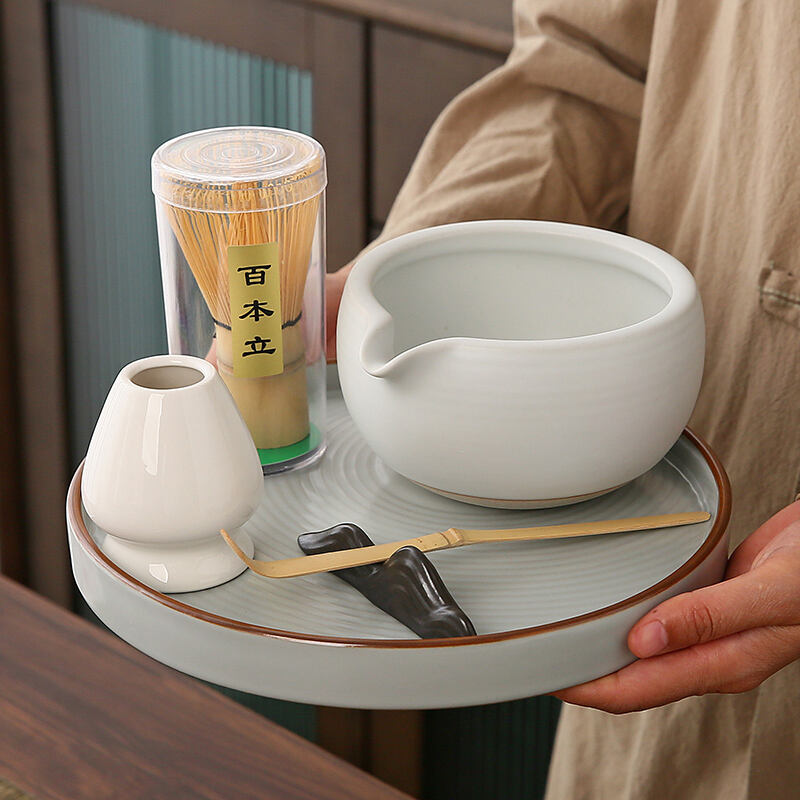 Matcha Bowl Ceramic Matcha Tea Bowl Set Tea Brush Bamboo Matcha Brush Momohonri Sung Dynasty Tea Ceremony Matching Plate