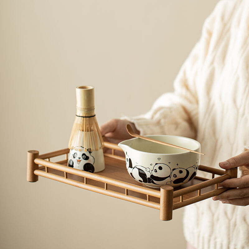 Ceramic Cute Matcha Bowl Panda with Spout Tea Set Song Dynasty Momoto-Ri Matcha Tools Tea Brush Stand Stirrer