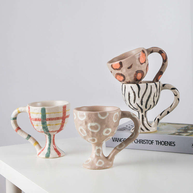 INS Light Luxury Hand-painted Leopard Ceramic Wine Glass Creative Retro Dessert Ice Cream Mug Decorative Goblet