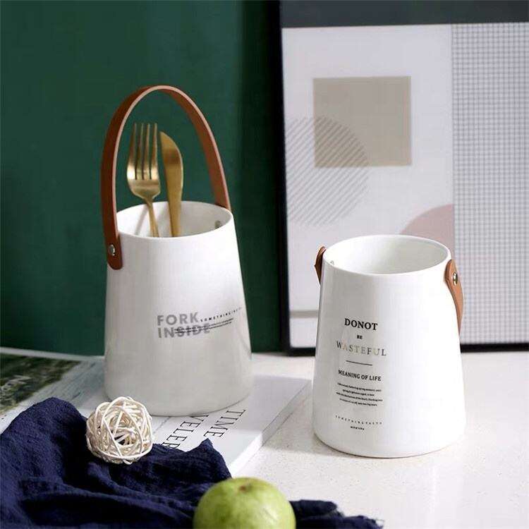Kitchen Utensil Holder Spoon Knife Fork Holder Ceramic Chopstick Holder With Handle