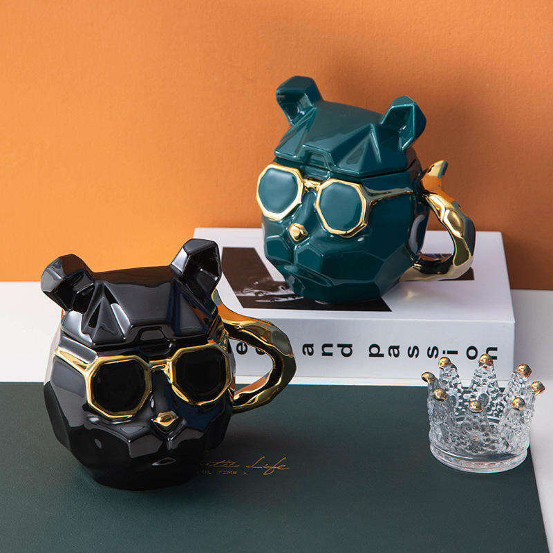 Creative Ceramic Cool Dog Cup New Strange Shape Daily Ceramic Cup with Cover Mug Cartoon Couple Coffee Cup