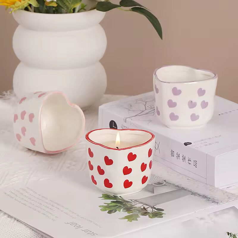 Minimalist Heart Shape Morandi Style Empty Ceramic Candle Cup Custom Logo Luxury Ceramic Candle Jars