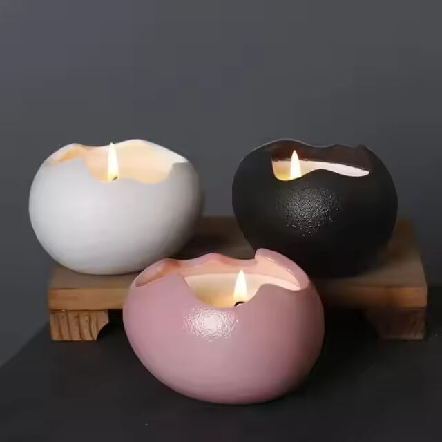 Custom Matte Black White Egg Shaped Ceramic Scent Candle Jar Bulk Unique Vessel Container for Empty Candlestick Holder