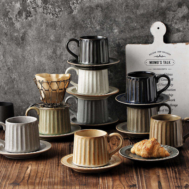 Custom Logo Nordic Ceramic Coffee Mug Pottery Cups Vintage Japanese Ceramic Coffee Cups and Saucers