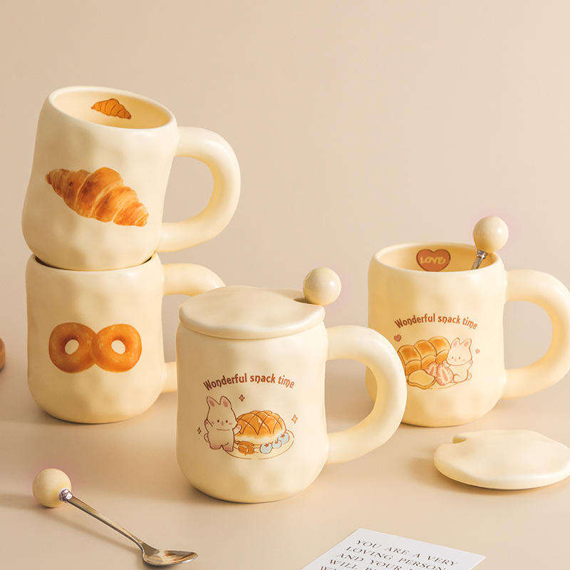 Tazza in ceramica per ufficio con disegno carino, tazze ceramiche per caffè creative con coperchio