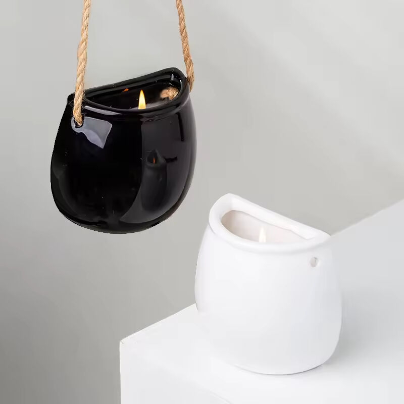 Hanging Ceramic Candle Vessels Scented Empty Candle Jar Velas Black Unique Candle Container