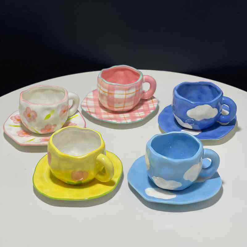 Nuovo Design Cielo Azzurro e Nuvole Bianche Tazza e Piatto Ceramico Hand-painted Adatto per Casa Ufficio Quotidiano