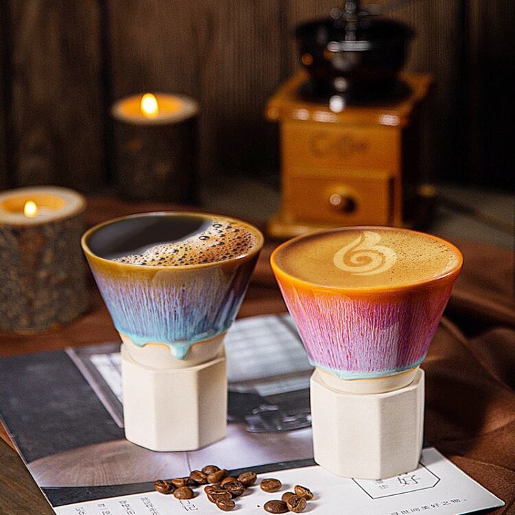 Custom Logo Vintage Italian Espresso Coffee Mug 190ml Funnel Cone Shape Ceramic Latte Coffee Tea Cups With Base