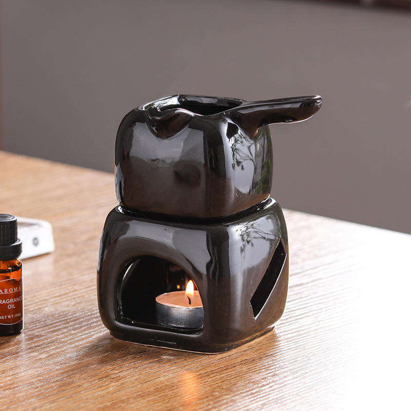 Ceramic Square Separated Aroma Diffuser Furnace Tealight Candle Holder Handmade Candle Wax Warmer Oil Burner With Handle