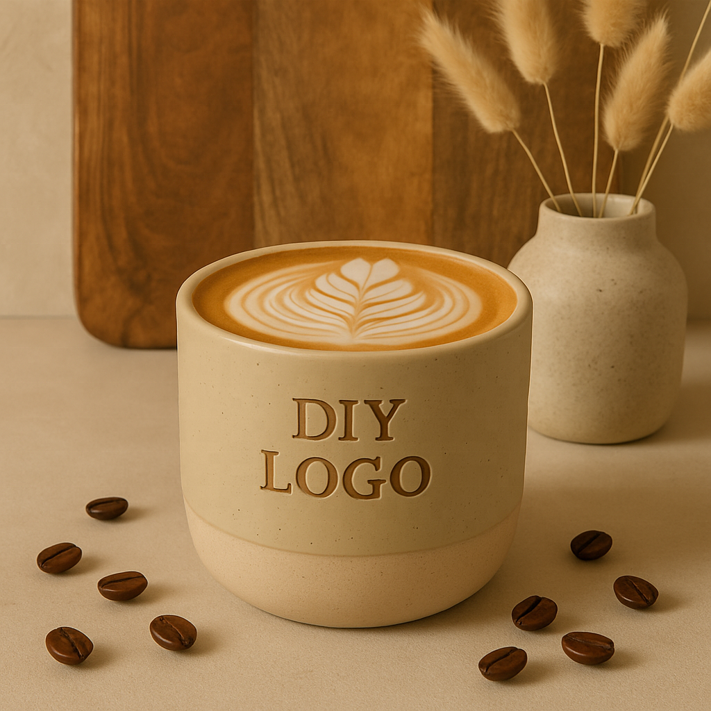 Japandi Arabic Style Handmade Drinkingware Customized Logo Clay Espresso Cup Beige Ceramic Coffee Mugs