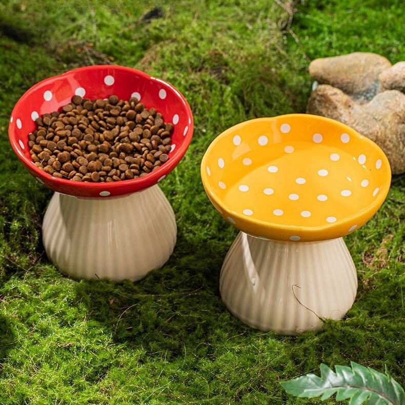 New Pet Slow Feeder Protect Cervical Spine Cartoon Style High Foot Ceramic Elevated Raised Dog Cat Tall Feed Bowls