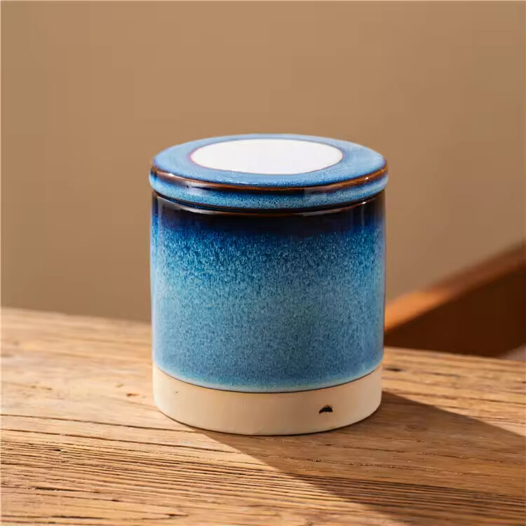 Popular Design Christmas Gift Home Decor Cylinder Ceramic Candle Container Jars with Lid Ceramic Jar