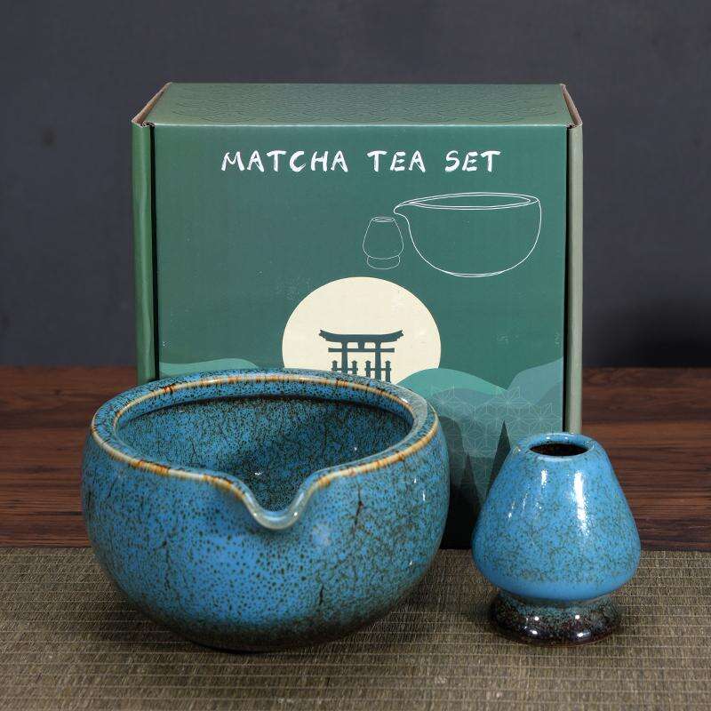 Matcha Bowl Ceramic Kiln-Formed Japanese Matcha Tea Bowl Set Tea Brush Set Bamboo Matcha Brush Song Dynasty Tea Ceremony Gift Set