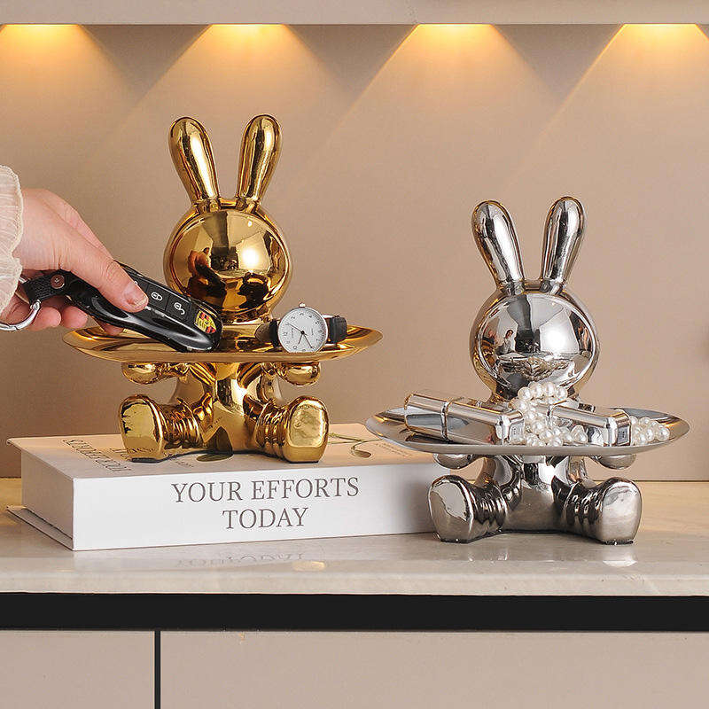 Home Decor Ceramic Crafts Nordic INS Style Electroplated Rabbit Storage Tray Office Home Decoration Accessories Gift Set
