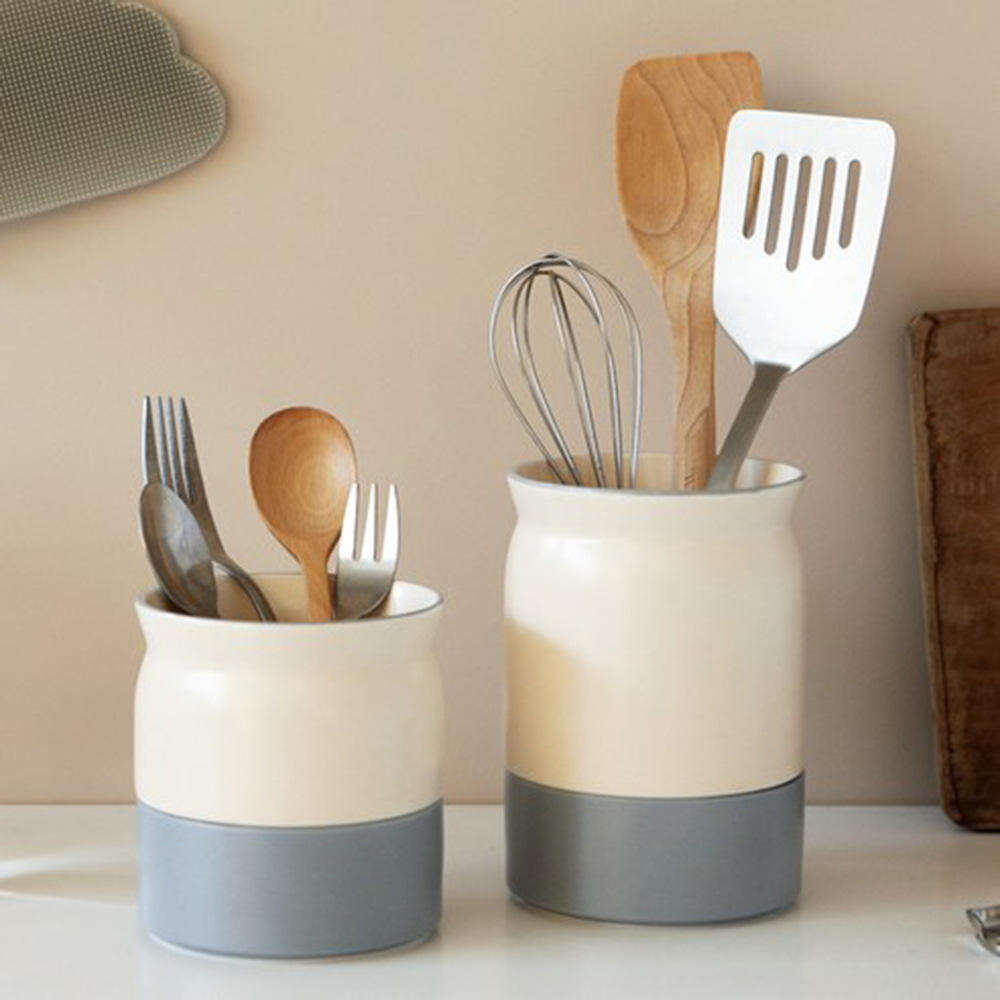 Custom Logo Ceramic Utensil Holder Storage Bucket Kitchen Draining Household Cookware Spoon Knife Fork Chopstick Pot Dinnerware