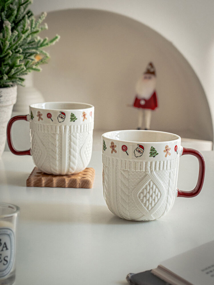 Embossed Couple Mug Pair High-value Mug Holiday Gift Ceramic Coffee Mug Household Mugs
