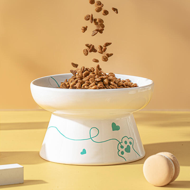 Easy Clean Round Durable Anti-slip Ceramic Cat Water Food Feeder Cartoon Printed Ceramic Puppy Dog Elevated Bowl for Cats Indoor