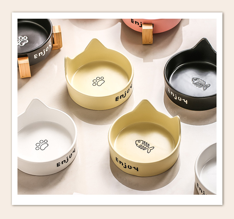 Customized New Modern Design Ceramic Cat Food Water Bowl with Stand Durable Rounded Shape for Dogs Boxed