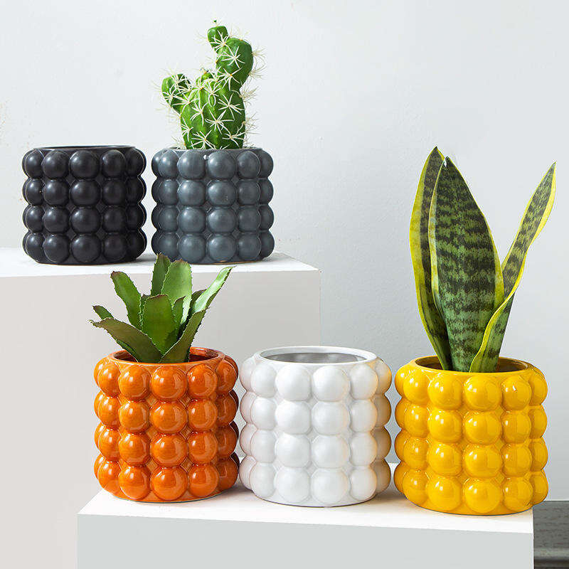 Mga Sining na Palayok na Nordiko na Palayok ng Palaman na Palayok sa Mesa na Creative na Ceramic na Planters na May Drainage na Palayok na May Boto at Cracked na Ceramic na Palayok para sa Succulent