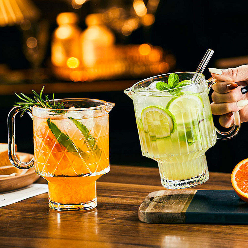 Handle 650ml Beer Drinking Mugs Clear Cocktail Martini Mixed Drinks Glass Cup Big Mouth Whisky Beer Drinkware Bar Glass