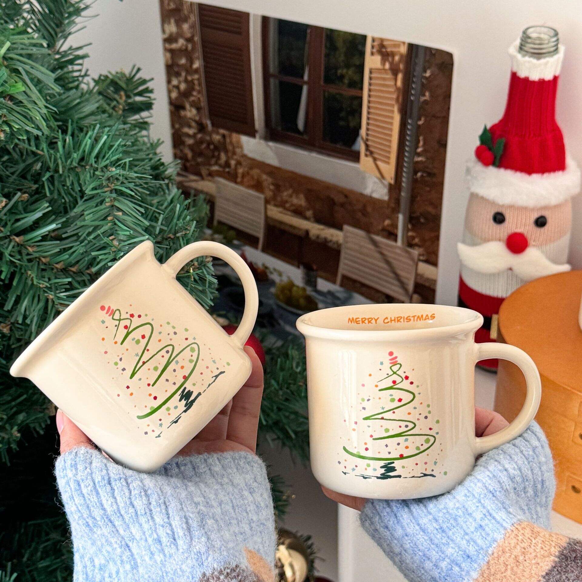 2025 Christmas Tree Ceramic Mug Korean Ins Cute Coffee Mug Student Couple New Year Gift Water Mug