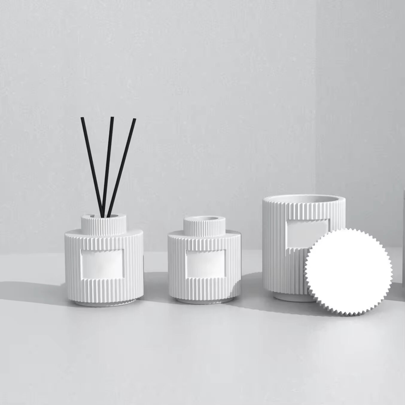 2025 New Launched Luxury Design 100ml 150ml 200ml Empty Vessel Ceramic Concrete Reed Diffuser Candle Jar Set