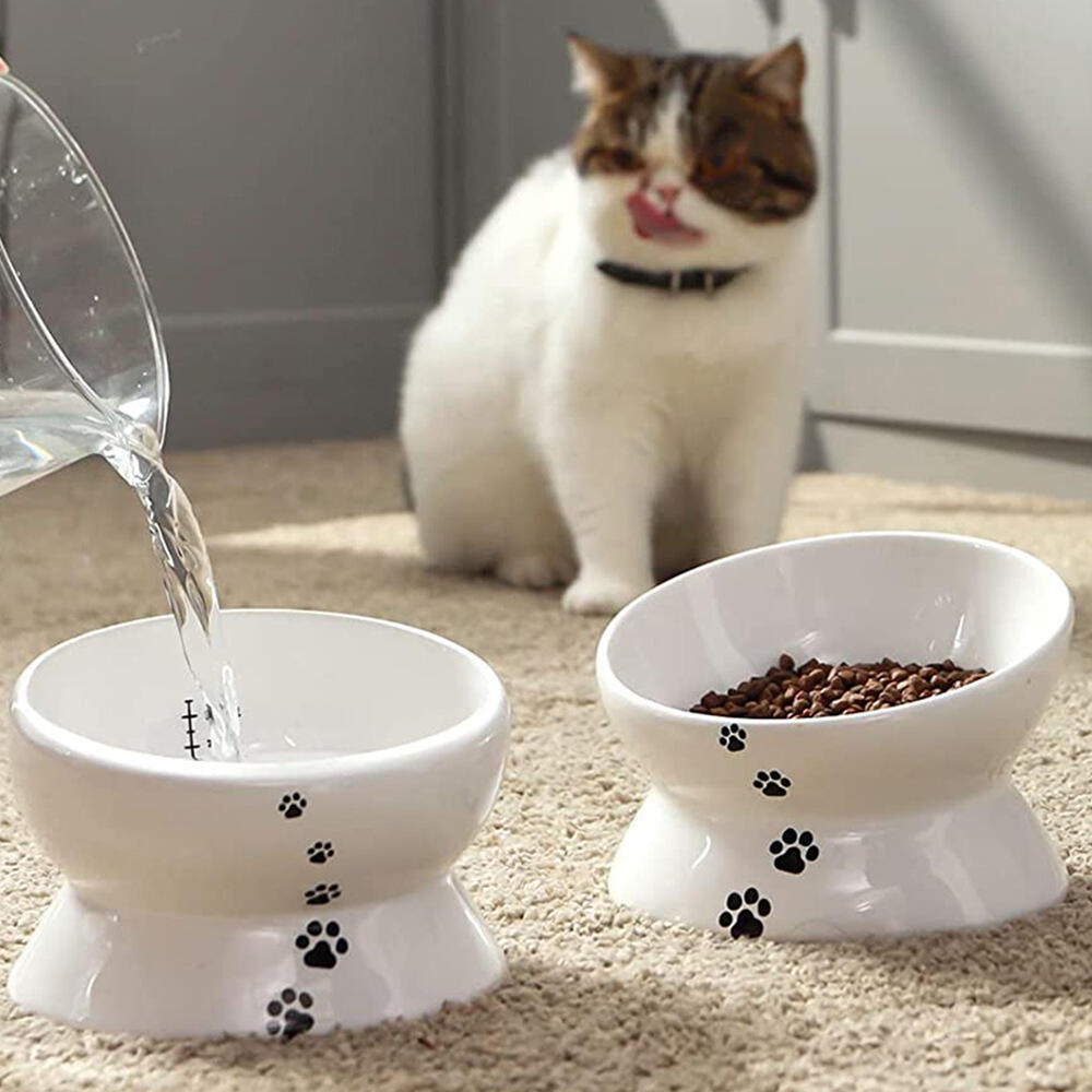 Custom Non-slip Ceramic Elevated Cat Food Water Bowl Printed Elevated Ceramic Dog Pet Bowls Food Feeders