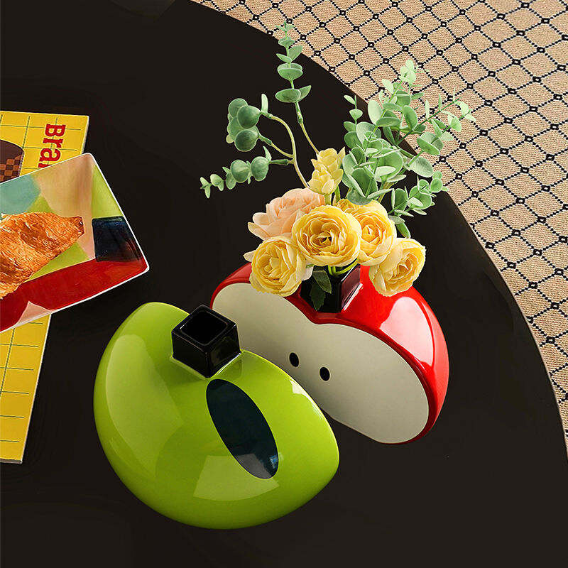 Ins Modern Art Beauty Apple Creative Shape Color Flower Vase Style Vase Home Indoor Entry Arrangement