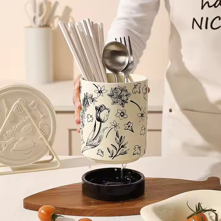 Ceramic Chopsticks Holder Blank Custom Utensil Holder for Kitchen Counter Utensil Crock Countertop Organizer