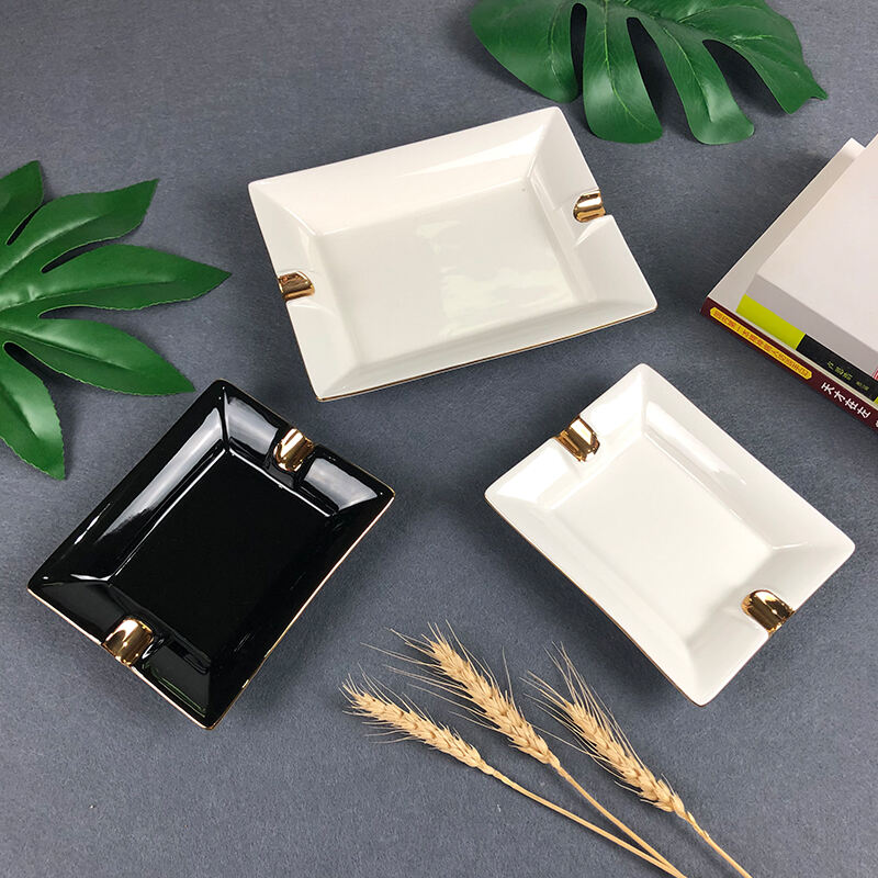Durable Nordic Gold Rim Designs Ceramic Ashtray  Minimalist Design