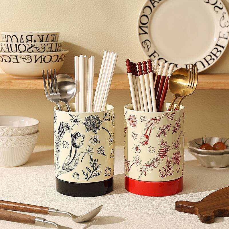 Utensil Holder 360° Rotating Cooking for Kitchen Utensil Crock for Farmhouse Decor Ceramic Utensil Caddy With Drainage Hole