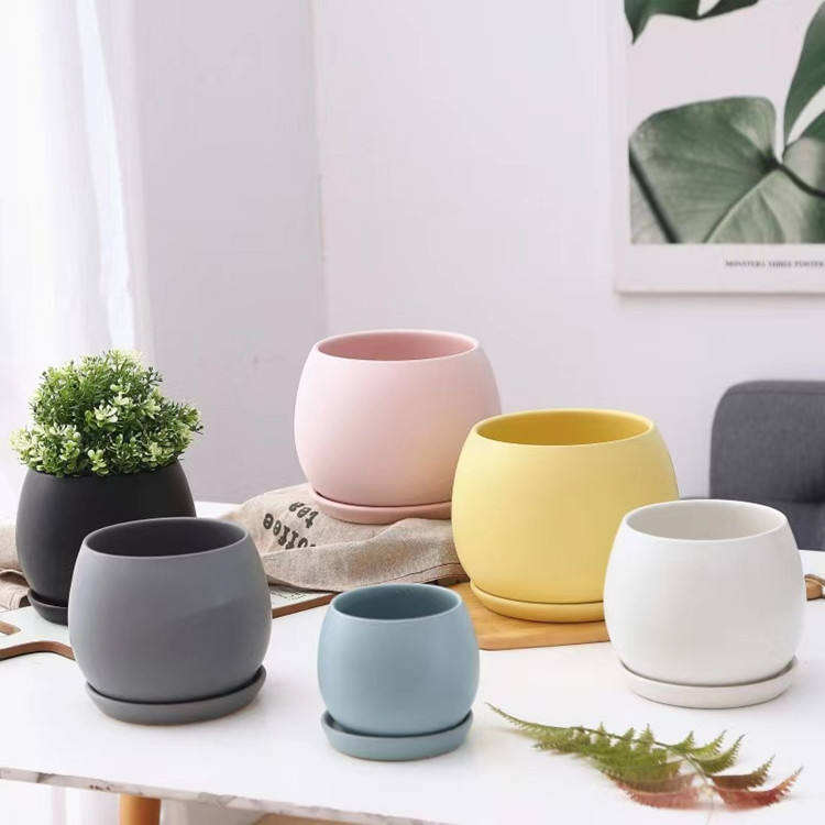 Hot Selling Matte Round Garden Containers Ceramic Plant Pot Small Succulent Planter Pots for Plants Succulent