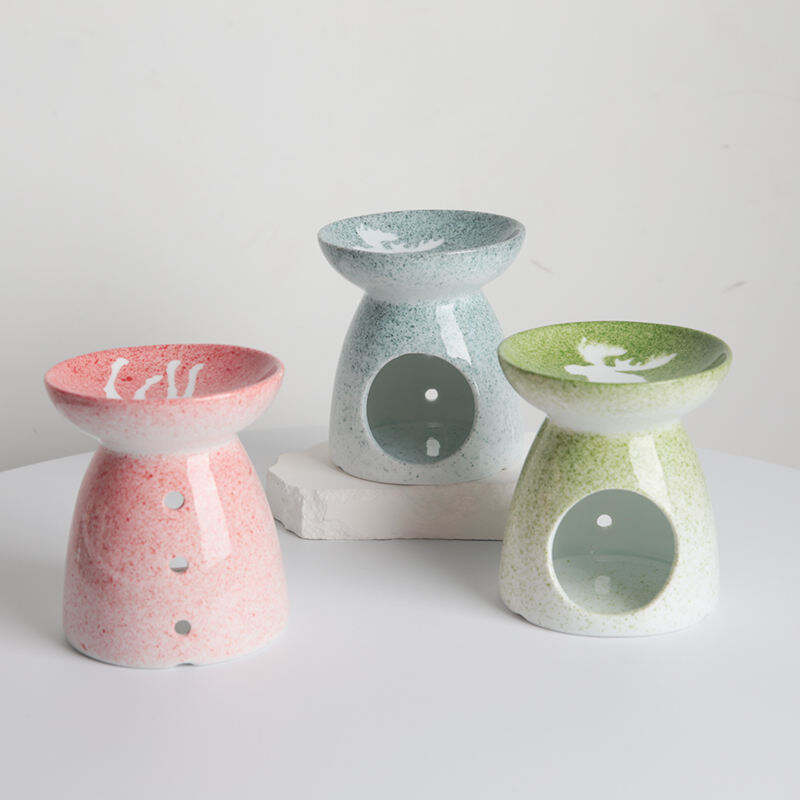 Portavelas de Luz Tealight de Cerámica con Colores, Quemador de Velas con Difusor de Aceites Esenciales para Aromaterapia y Calentador de Cera