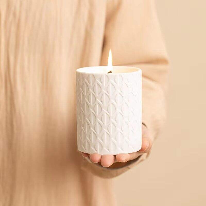 Envases Frasco Para Velas White Bulk Embossed Wholesale Custom Unique Vessel Ceramic Empty Scent Candle Jar for Candle Making