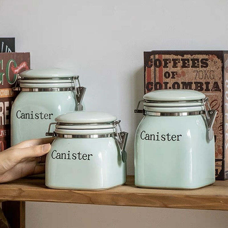 Modern Kitchen Food Jar Ceramic Tea Coffee Sugar Canister with Lid Jam Jar Storage Jars Set Large Capacity