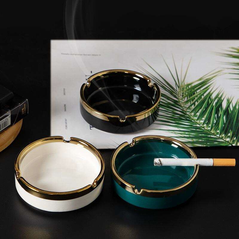 Custom Logo Porcelain Ash Tray With Lid Ceramic Round Multipurpose Geometric Windproof Decoration Smoking Cigarette Ashtrays