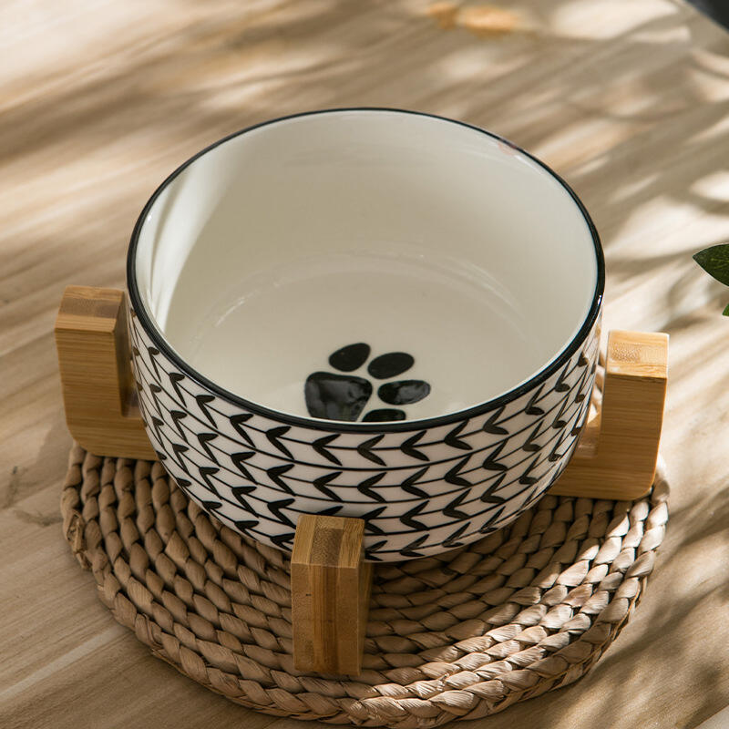 Creative Design Ins Style Custom Logo Ceramic Pet Food Dog Bowl Set with Stand