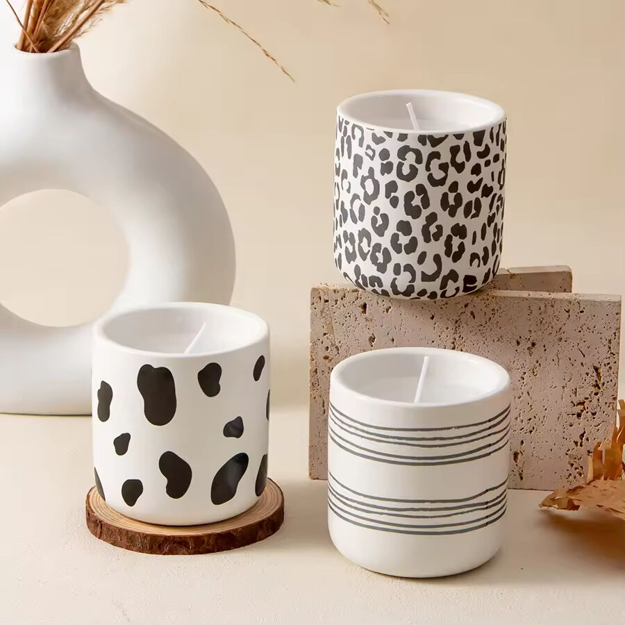 Custom Nordic Custom logo Candle Container Christmas Gift Unique Massage Ceramic Empty Candle Jars