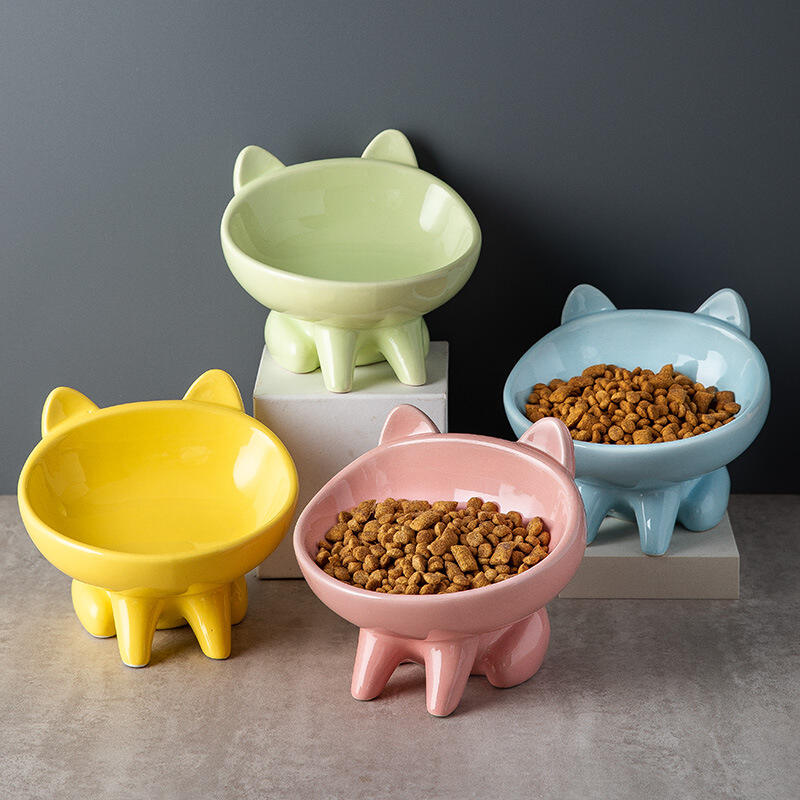 Factory Direct Sale Ceramic Pet Cat Bowl Oblique Mouth Cat Food Bowl Protect Cervical Spine Ceramic Pet Bowl