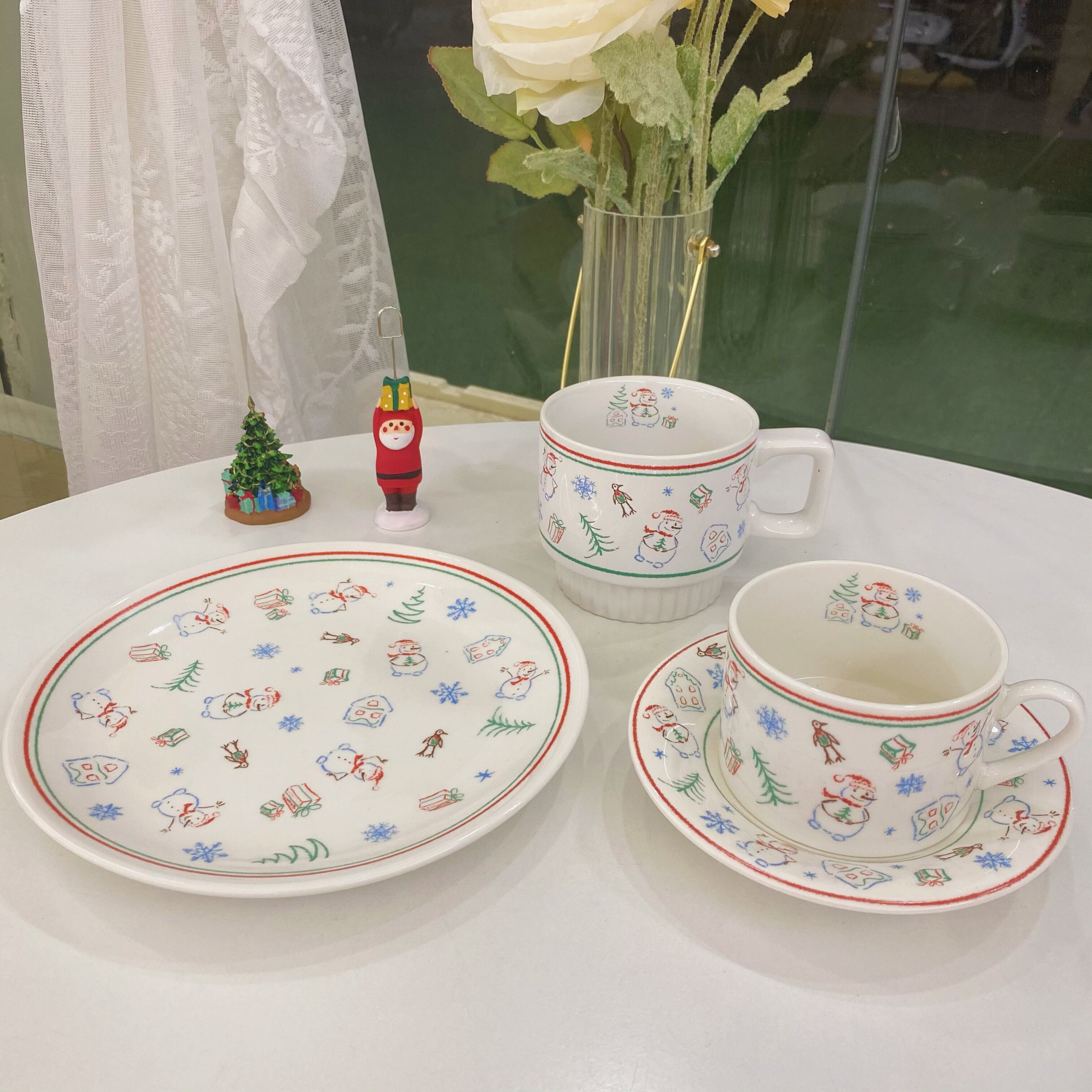 Ins Style Christmas Gift Snowman Ceramic Plate Creative Dim Sum Cup Plate Breakfast Plate Coffee Cup Afternoon Tea
