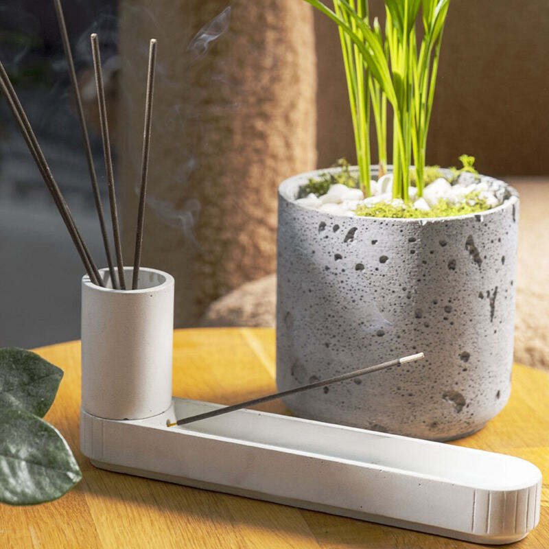 Bộ Đế Xông Hương Bê Tông Đúc Nghệ Thuật Thiền Định Zen Hiện Đại Theo Yêu Cầu Đế Xông Hương Bê Tông Hình Chữ L Đôi