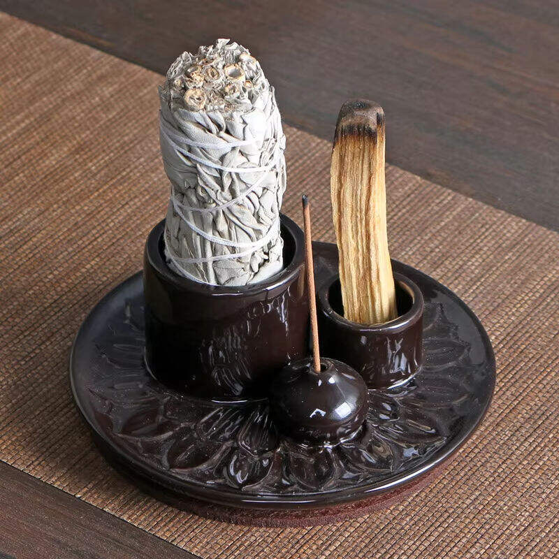 Ceramic 4 in 1 Incense Burner Candle Holder for Burning Sage Smudge Bowl White Sage Palo Santo Sticks for Burning