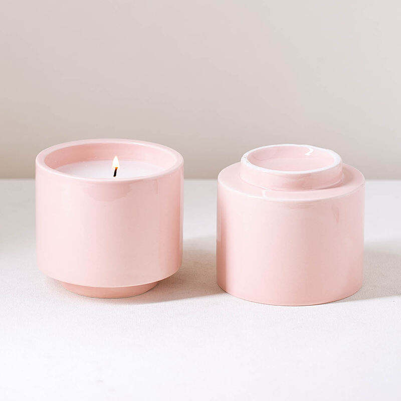 Aangepaste roze geglaceerde keramische kaarsvaatjes pot voor luxe kaarsenjarren voor bruiloft en interieurdecoratie