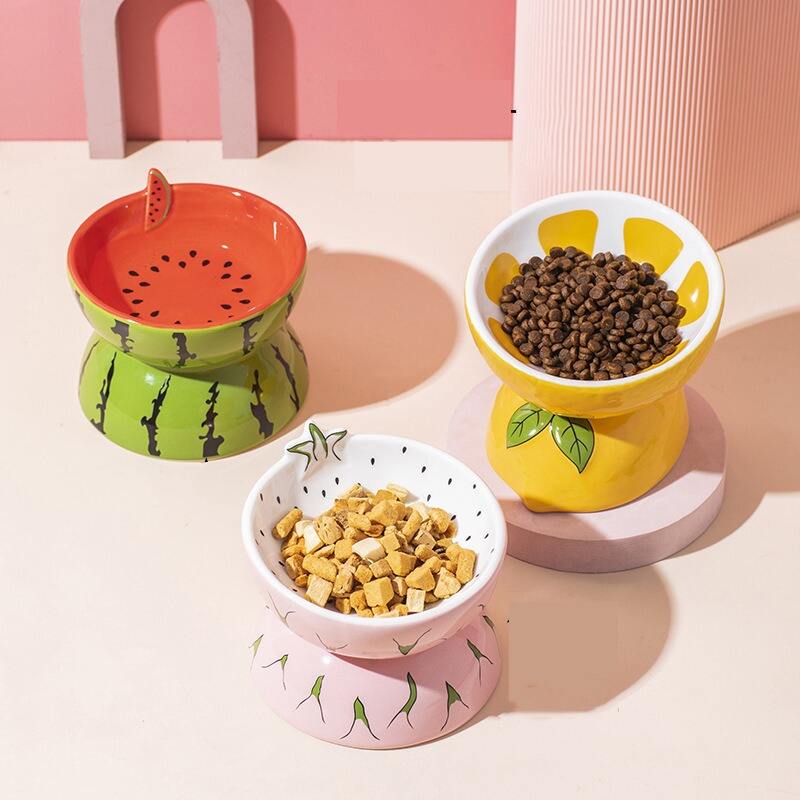 Manufacturer Fruit Design Tall Bowl Protection Cervical Ceramic Dog Cat Bowl